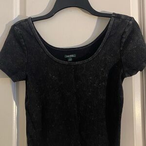 wild fable Black Ribbed Scoop Neck Short Sleeve Top